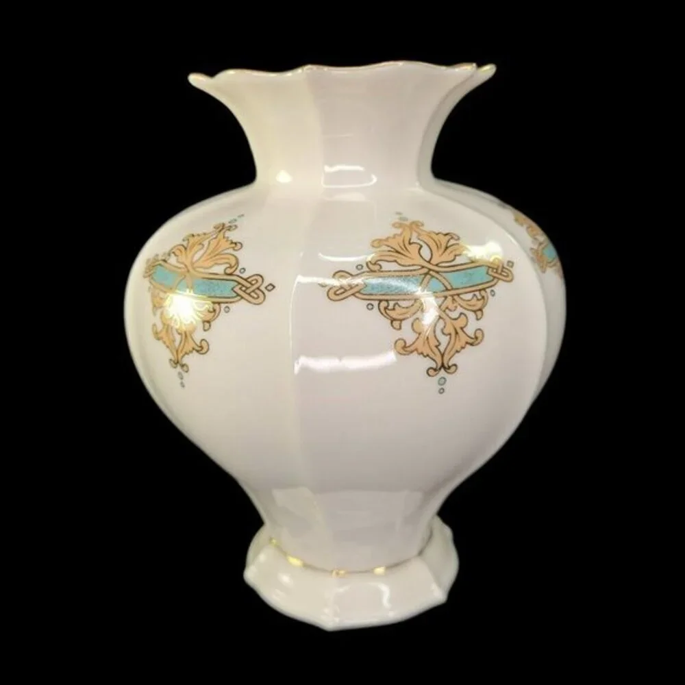 Lenox Catalan Porcelain Vase With‎ 24 kt Gold and Green Accents Home Decor Vtg